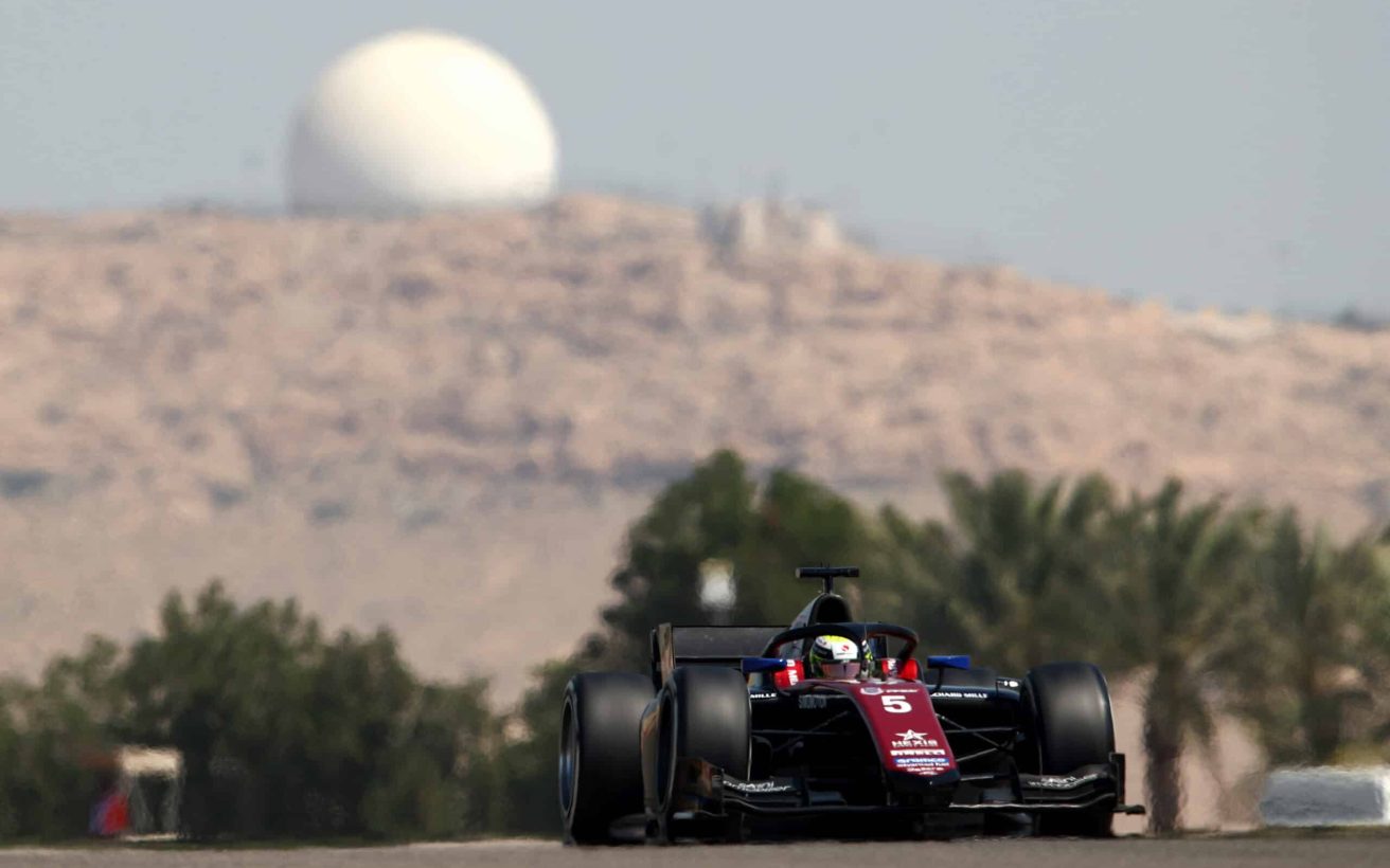 BAHRAIN, BAHRAIN - MARCH 03: Theo Pourchaire of France and ART Grand Prix (5) drives on track during practice ahead of Round 1:Sakhir of the Formula 2 Championship at Bahrain International Circuit on March 03, 2023 in Bahrain, Bahrain. (Photo by Joe Portlock - Formula 1/Formula Motorsport Limited via Getty Images)