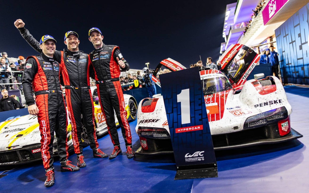 06 ESTRE Kevin (fra), LOTTERER André (ger), VANTHOOR Laurens (bel), Porsche Penske Motorsport, Porsche 963 #06, Hypercar,  podium, portrait during the Qatar Airways Qatar 1812 KM, 1st round of the 2024 FIA World Endurance Championship, from February 29 to March 02, 2024 on the Losail International Circuit in Lusail, Qatar - Photo Julien Delfosse / DPPI