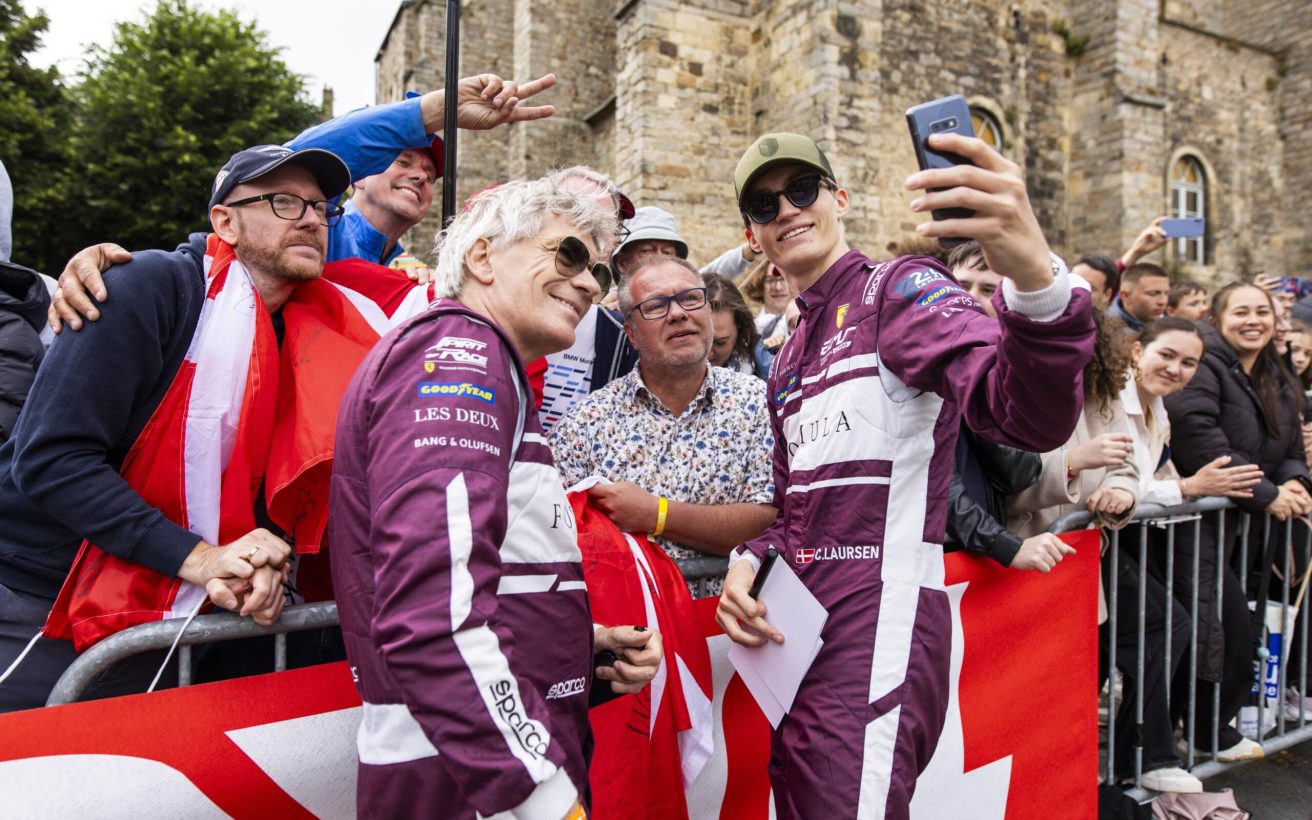LAURSEN Conrad (dnk), Spirit of Race, Ferrari 296 LMGT3 #155, LM GT3, LAURSEN Johnny (dnk), Spirit of Race, Ferrari 296 LMGT3 #155, LM GT3, portrait during the Grande Parade des Pilotes of the 2024 24 Hours of Le Mans, 4th round of the 2024 FIA World Endurance Championship, on the Circuit des 24 Heures du Mans, on June 14, 2024 in Le Mans, France - Photo Julien Delfosse / DPPI