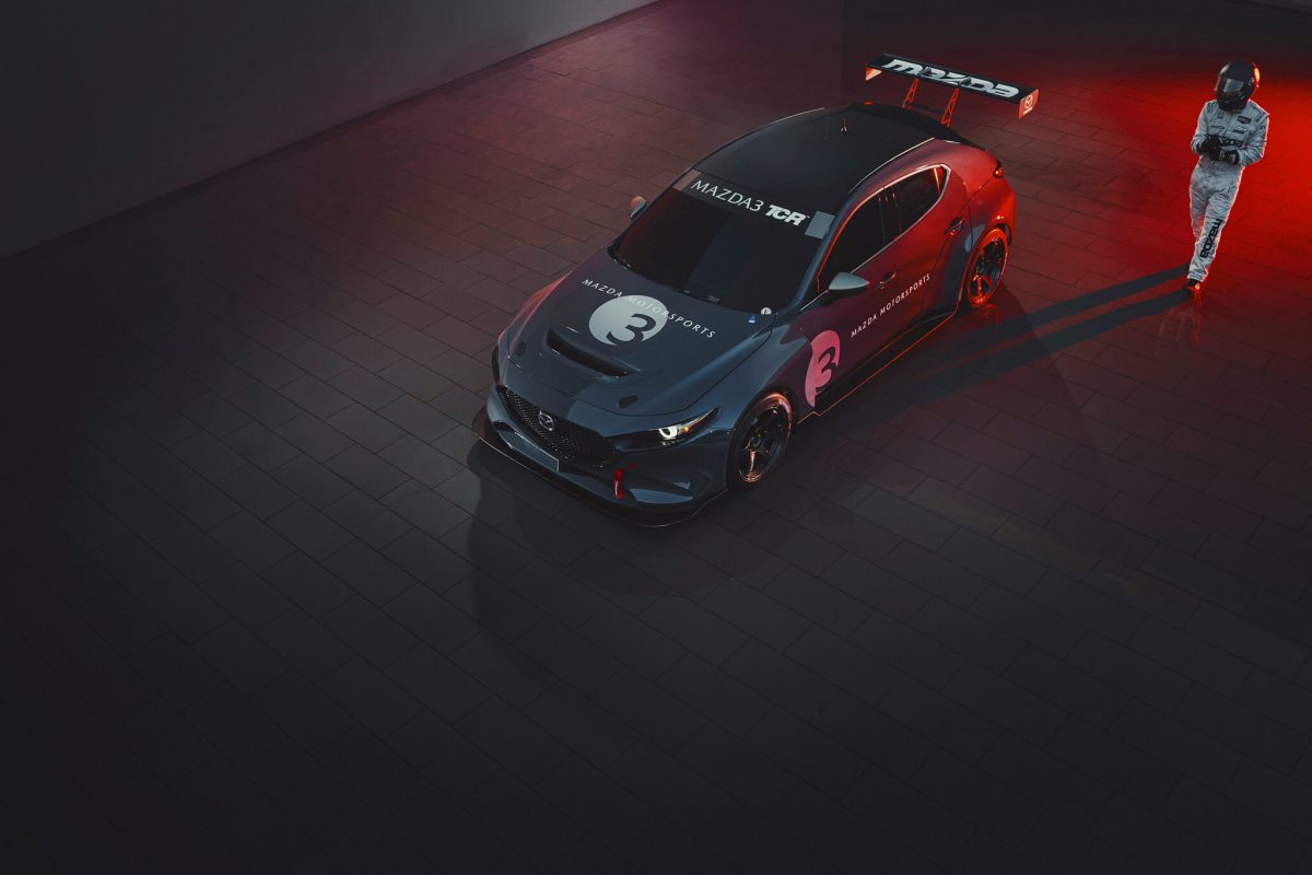 Mazdas nye Mazda3 TCR bliver ikke til noget. Man har valgt at sløjfe projektet som konsekvens af coronakrisen. Foto: Mazda Motorsports North America