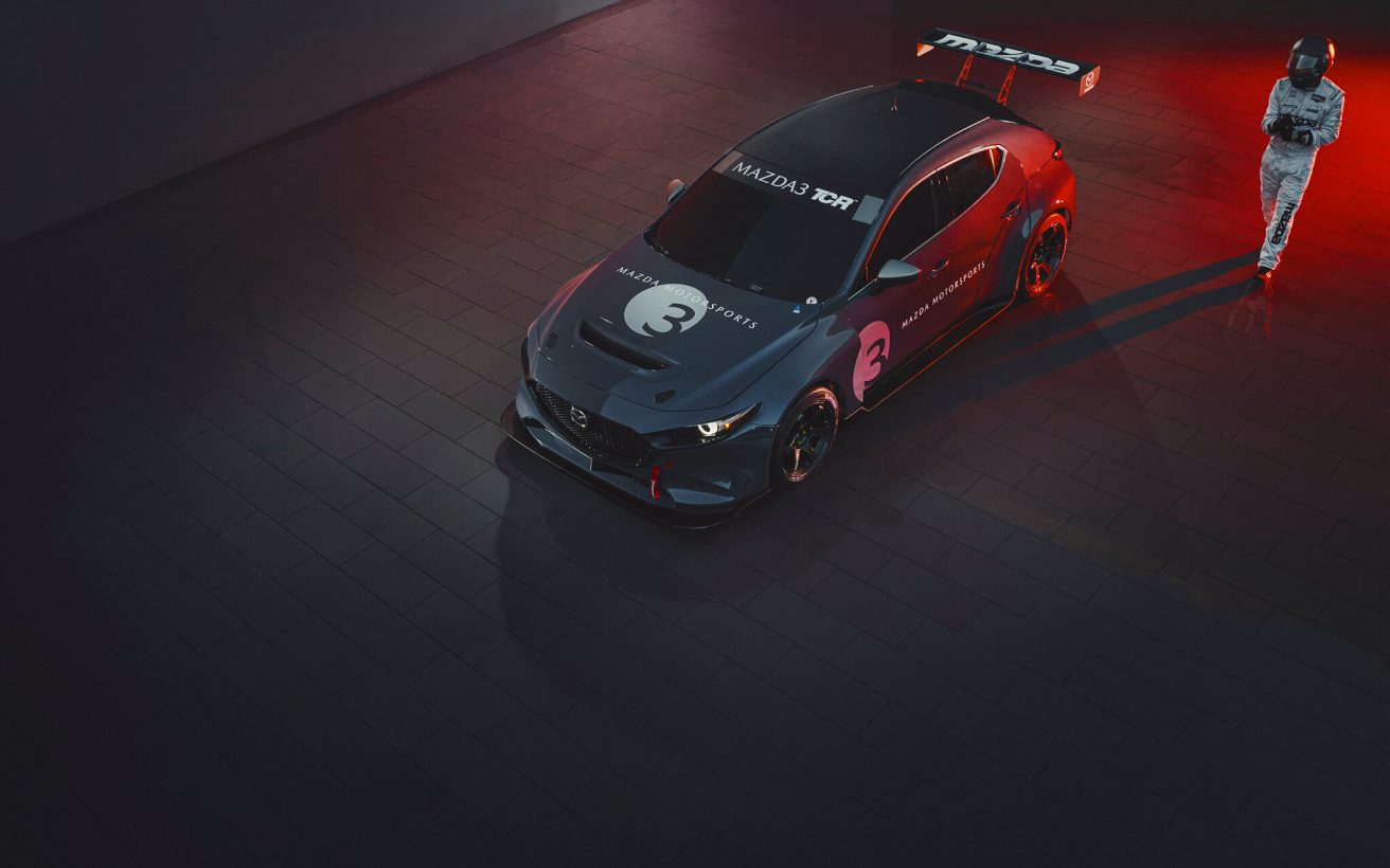 Mazdas nye Mazda3 TCR bliver ikke til noget. Man har valgt at sløjfe projektet som konsekvens af coronakrisen. Foto: Mazda Motorsports North America